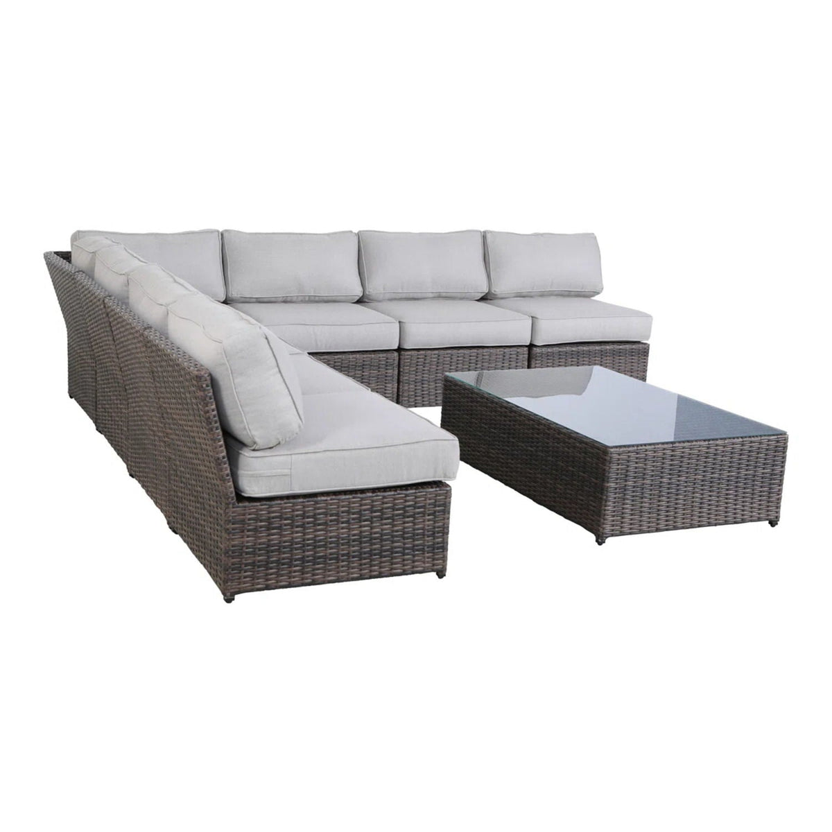 Modern Patio Rattan Sectional Set with Cushions - Multiple Colors