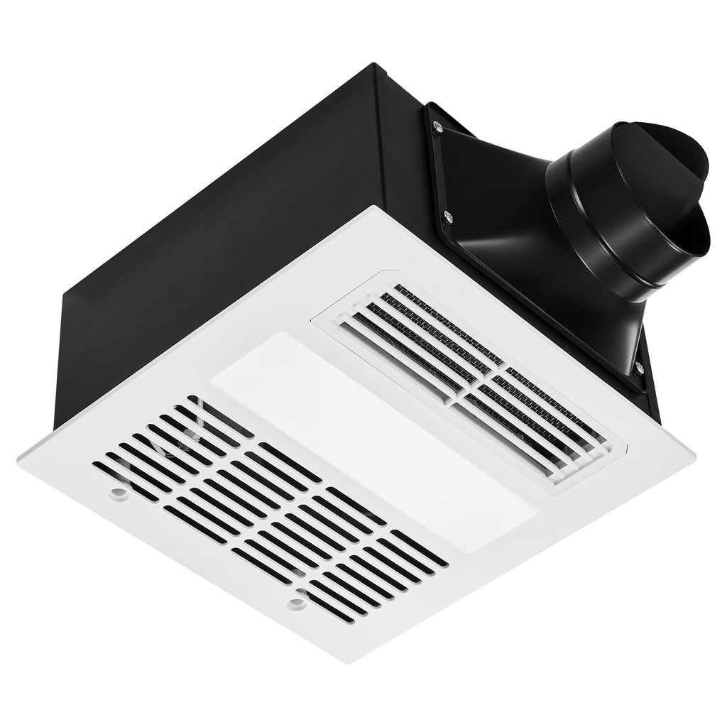 Bathroom Exhaust Fan with LED Light & Heater – Quiet DC Motor - White