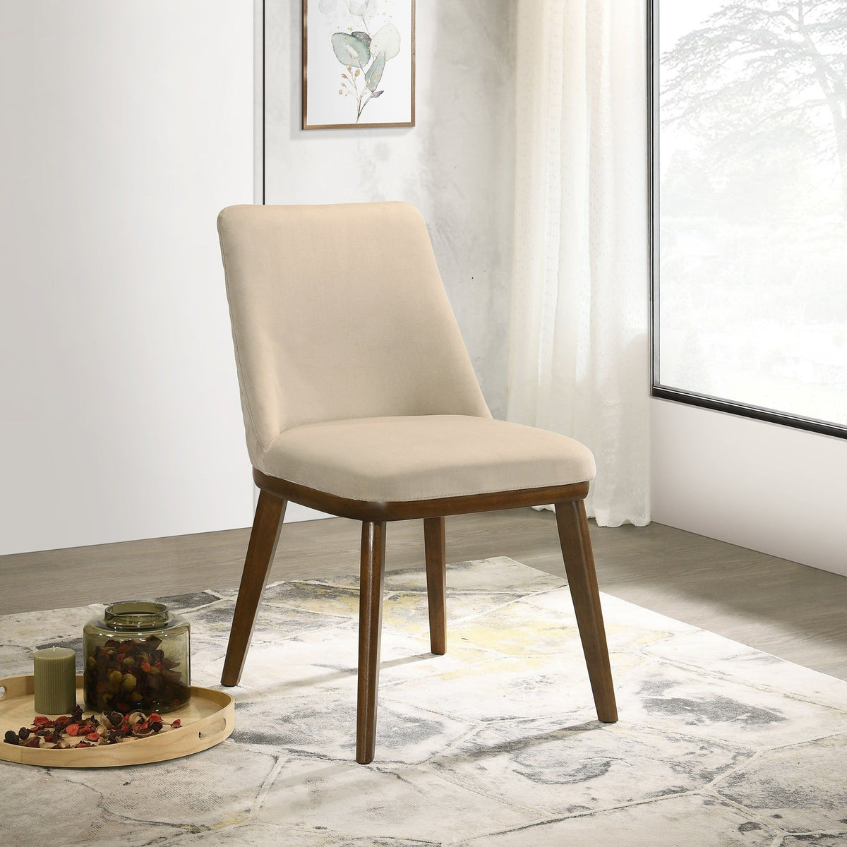 Mid-Century Dining Chair Set of 2 with Solid Wood Frame - Blue or Beige