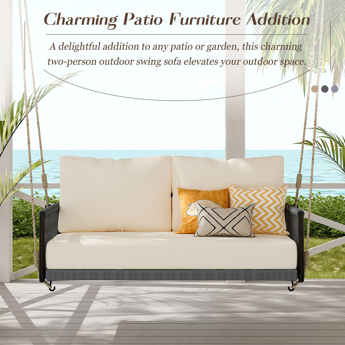 Beige Outdoor Swing Sofa with Soft Cushions for Patio