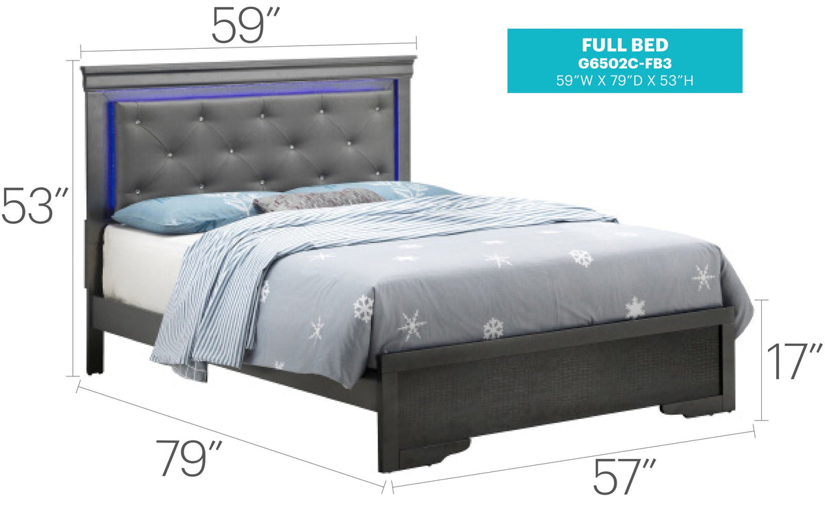 LED Upholstered Bed with Jewel Tufted Headboard - Multiple Colors