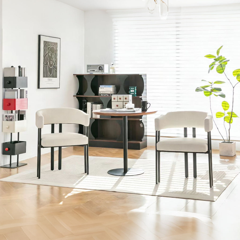 Modern Upholstered Barrel Dining Chair Set with Curved Back and Armrests - White, Dark Green, Black