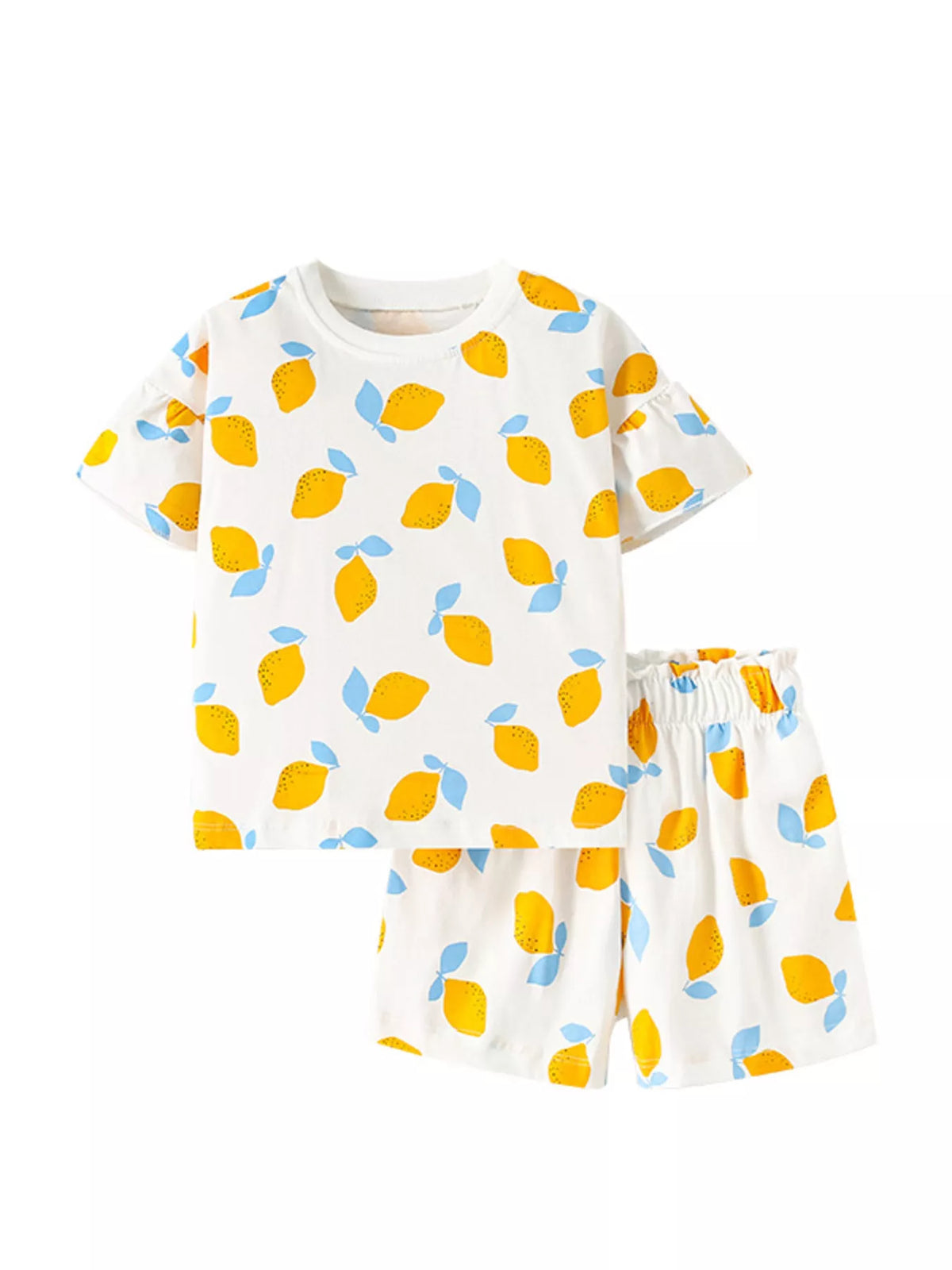 Children's Lemon Print Ruffle Sleeve Top and Shorts Set