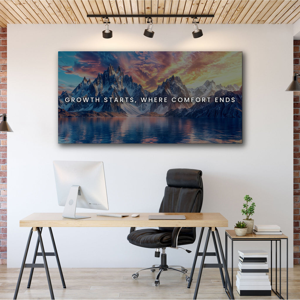 Growth Starts Where Comfort Ends Motivational Wall Sign