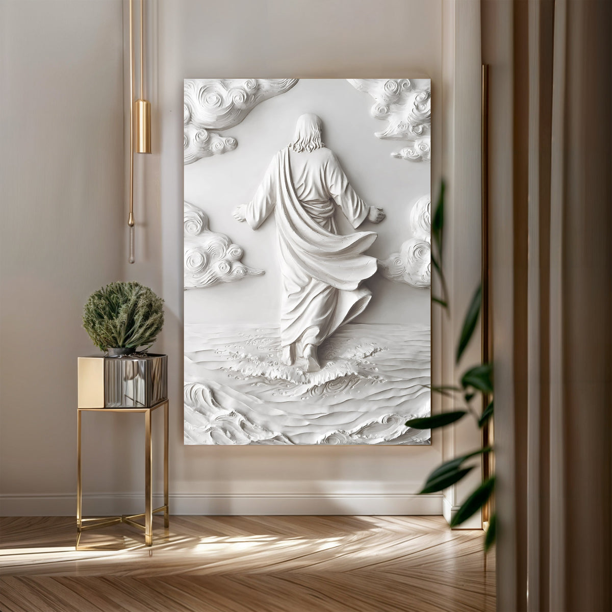 Minimalist Jesus Walking on Water Wall Art