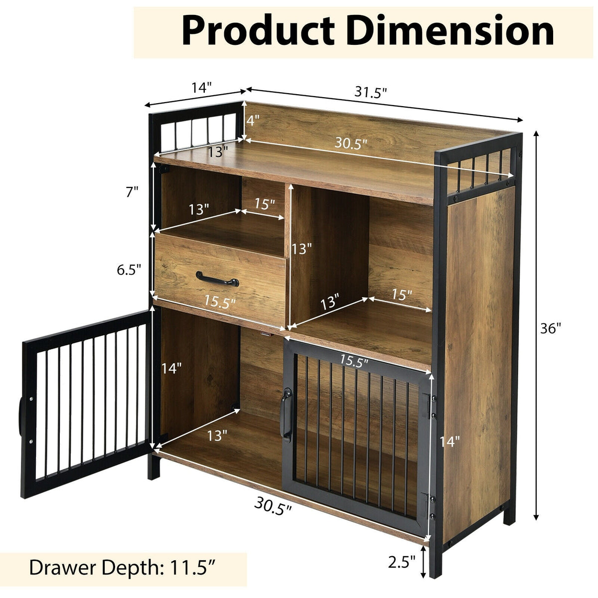 Buffet Cabinet with Drawer and Wood Storage Shelf for Kitchen-Rustic Brown