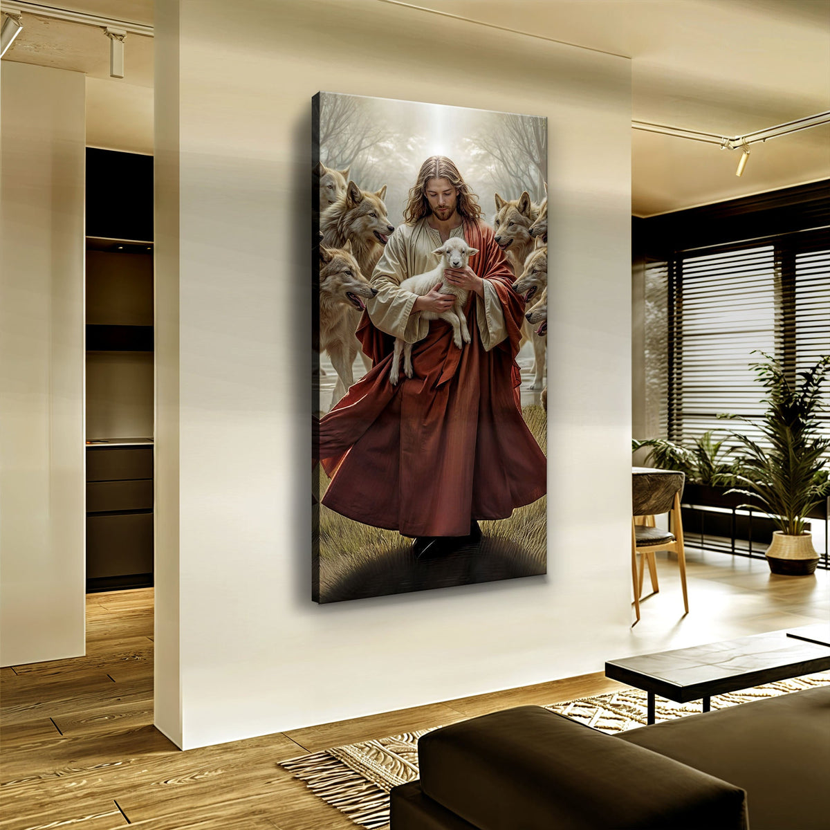 Jesus Protects The Lamb From Wolves Faith Wall Art VI
