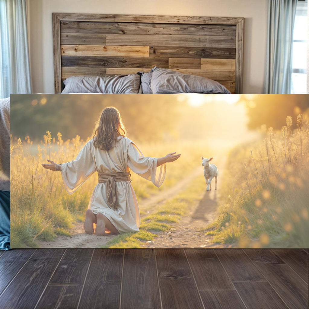 Jesus Protects The Lamb From Wolves Faith Wall Art IX