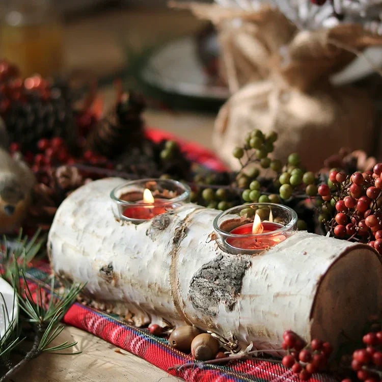 Natural Birch Log Tealight Holder