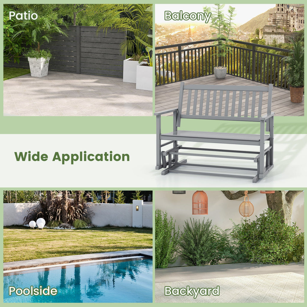 2 Seats Outdoor Glider Bench with Armrests and Slatted Seat