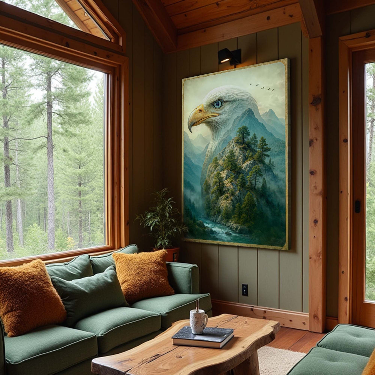Eagle Over The Canyon Double Exposure Wall Art