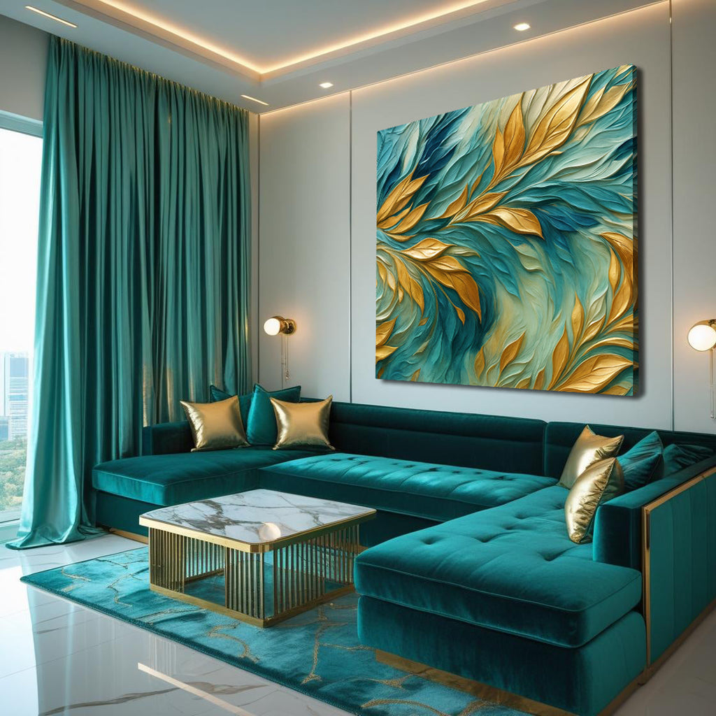 Abstract Gold And Blue Frosty Wall Art
