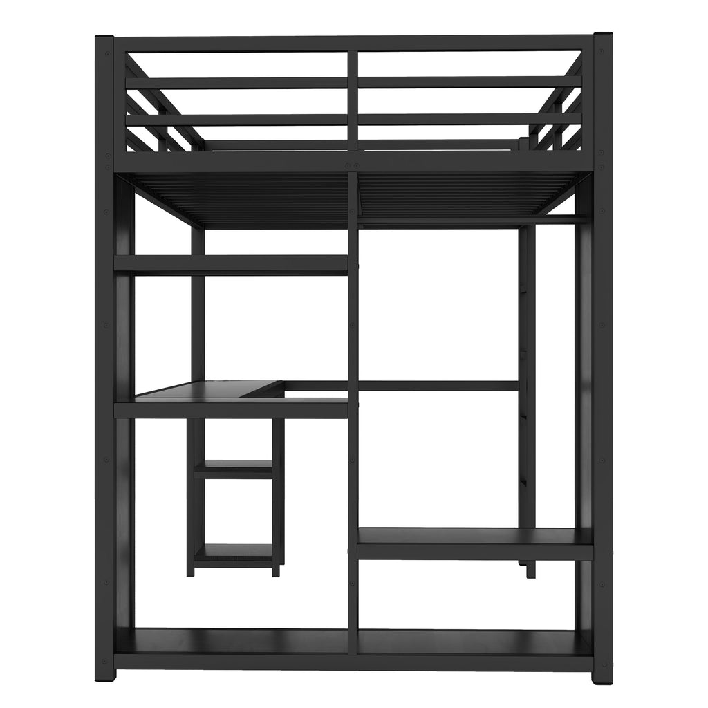 Full Size Loft Bed with Built-in Wardrobe and Desk