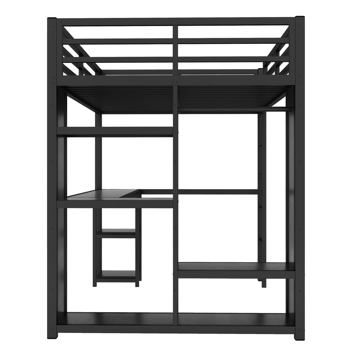 Full Size Loft Bed with Built-in Wardrobe and Desk
