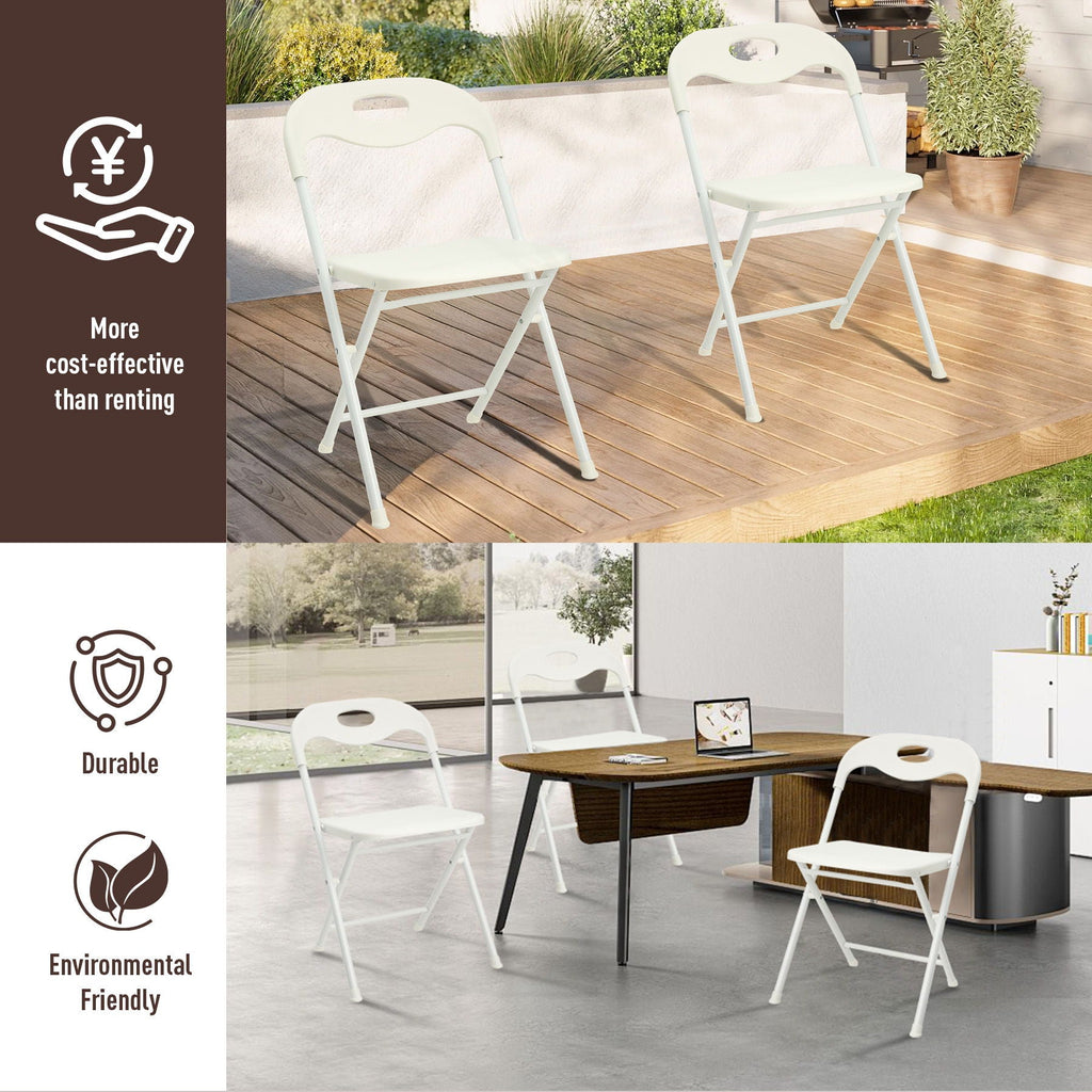 White Folding Chair Set with Waterproof Finish and Stackable Design - Set of 4