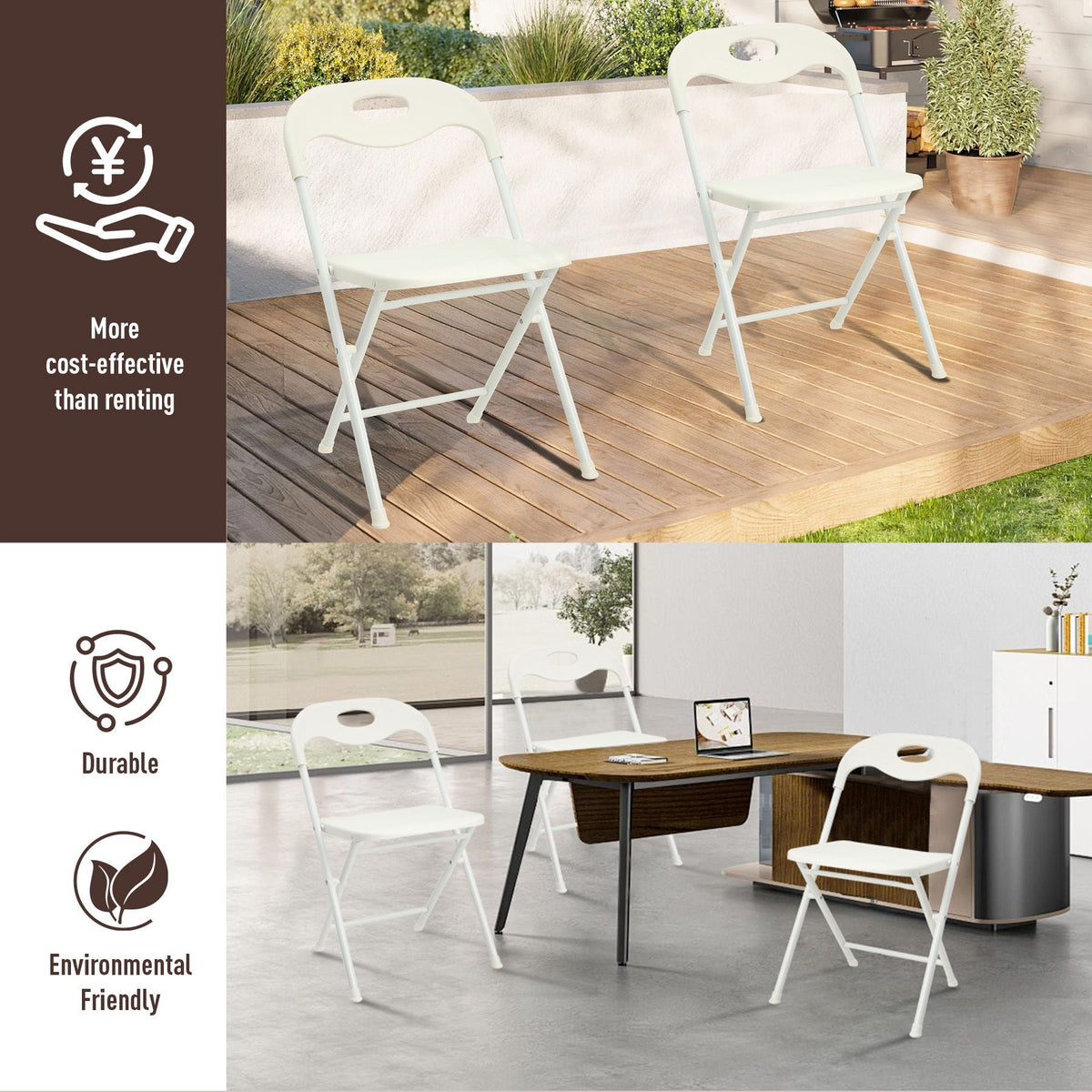 White Folding Chair Set with Waterproof Finish and Stackable Design - Set of 4