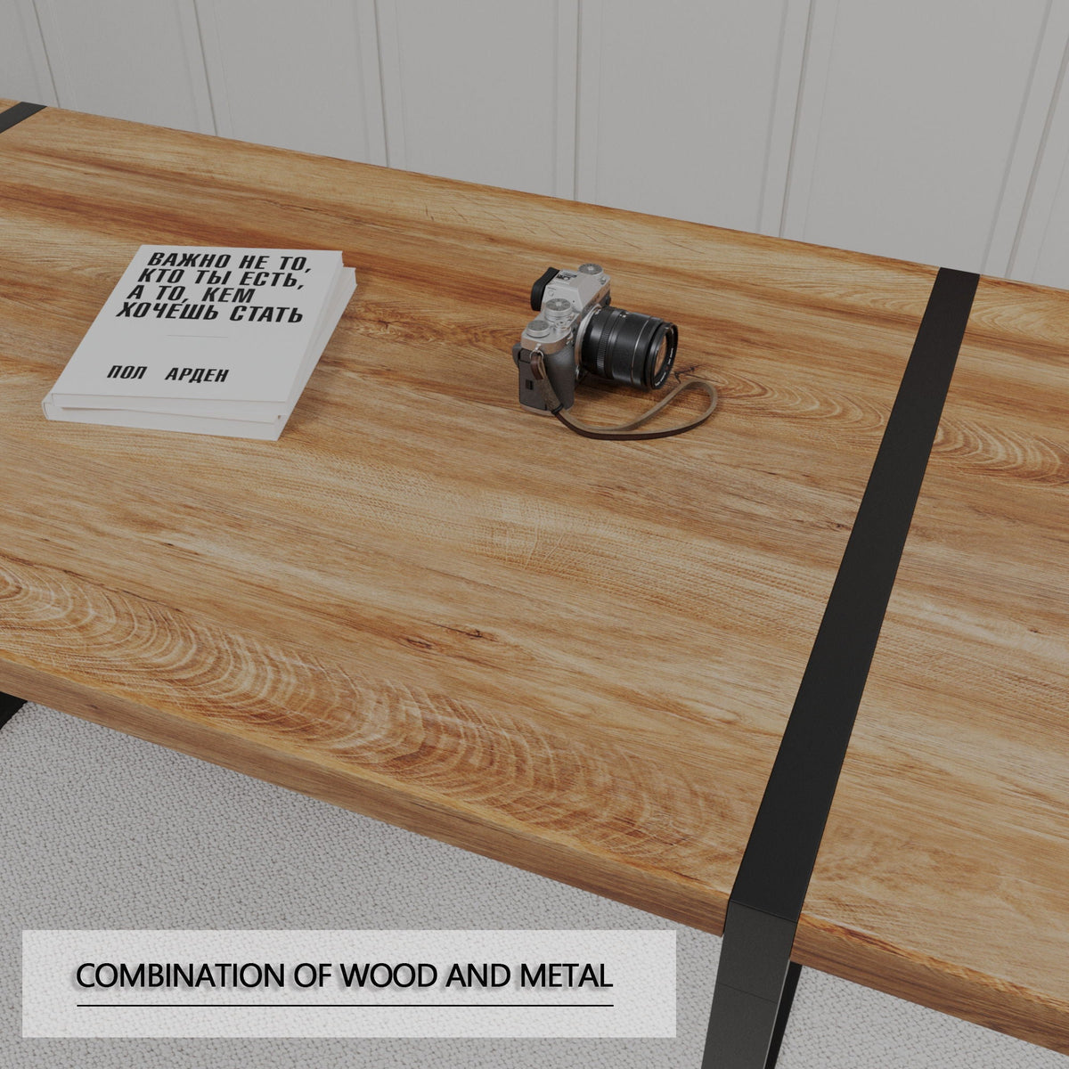 Rectangular Wood Dining Table with Metal Legs - 4 to 6 Person Capacity