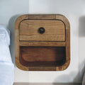 Extra Mini Curved Oak-ish Nightstand with Open Slot and Drawer - Solid Mango Wood