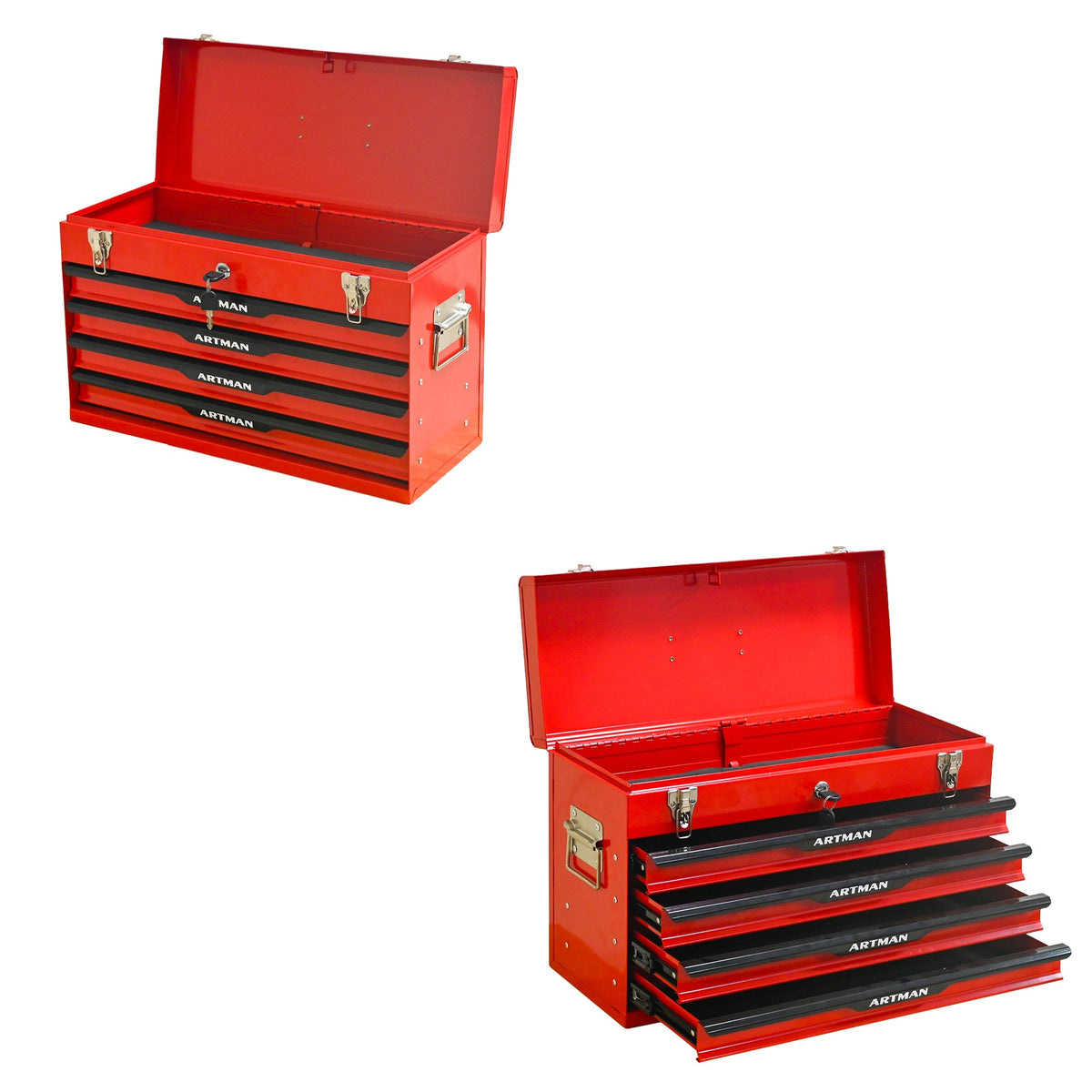 20-Inch Steel Tool Box with Drawers – Portable Storage, Red