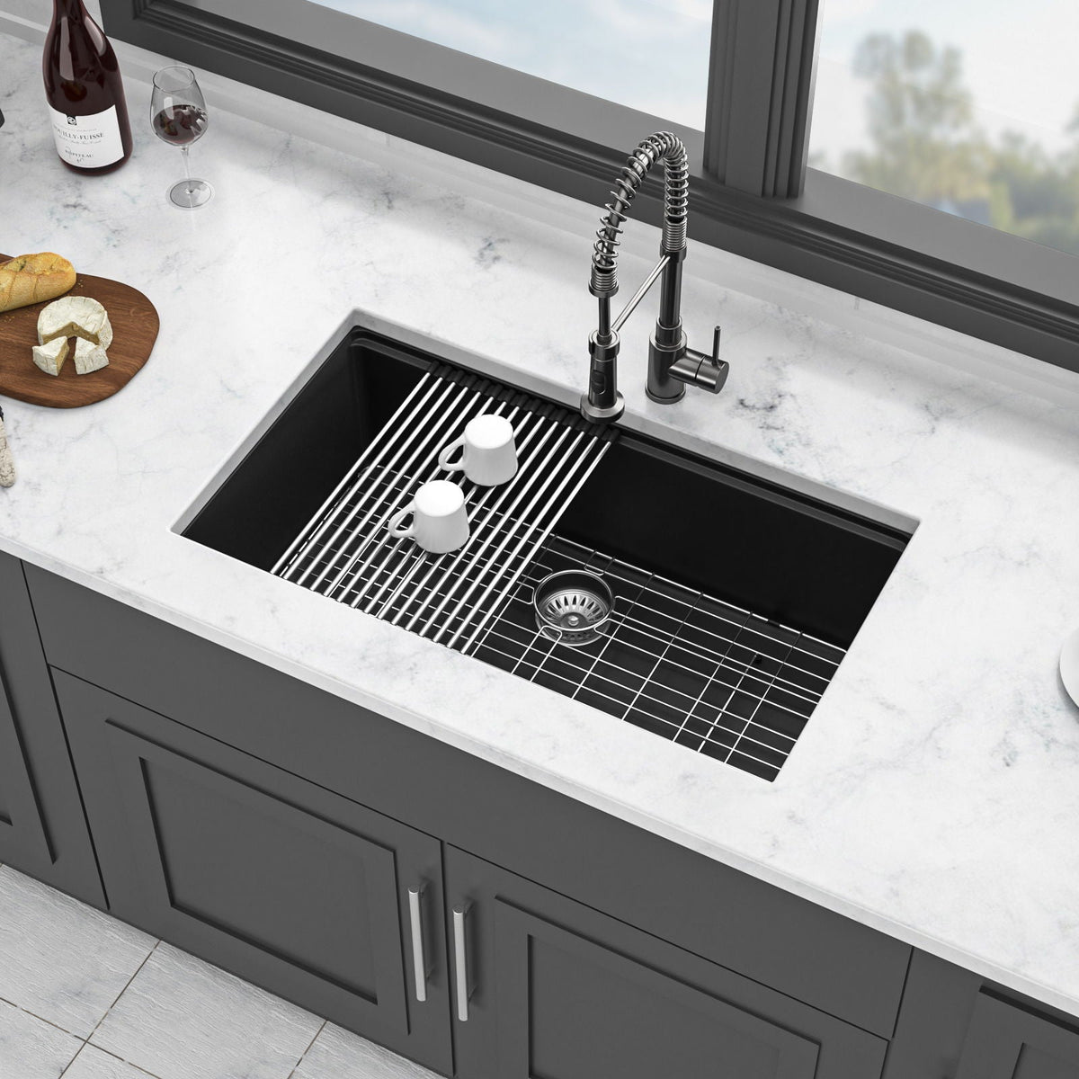 Granite Composite Workstation Undermount Kitchen Sink - Black or White