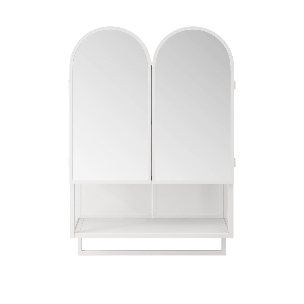Double Arched Mirror Wall Cabinet with Adjustable Shelves and Towel Rack - Black or White