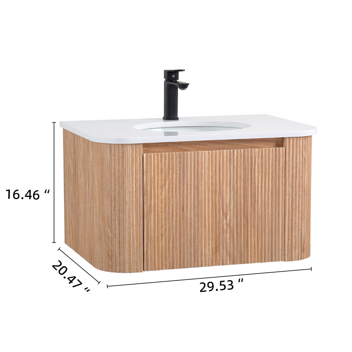 Light Brown Wall Mounted Bathroom Vanity with Sink - Curved Front