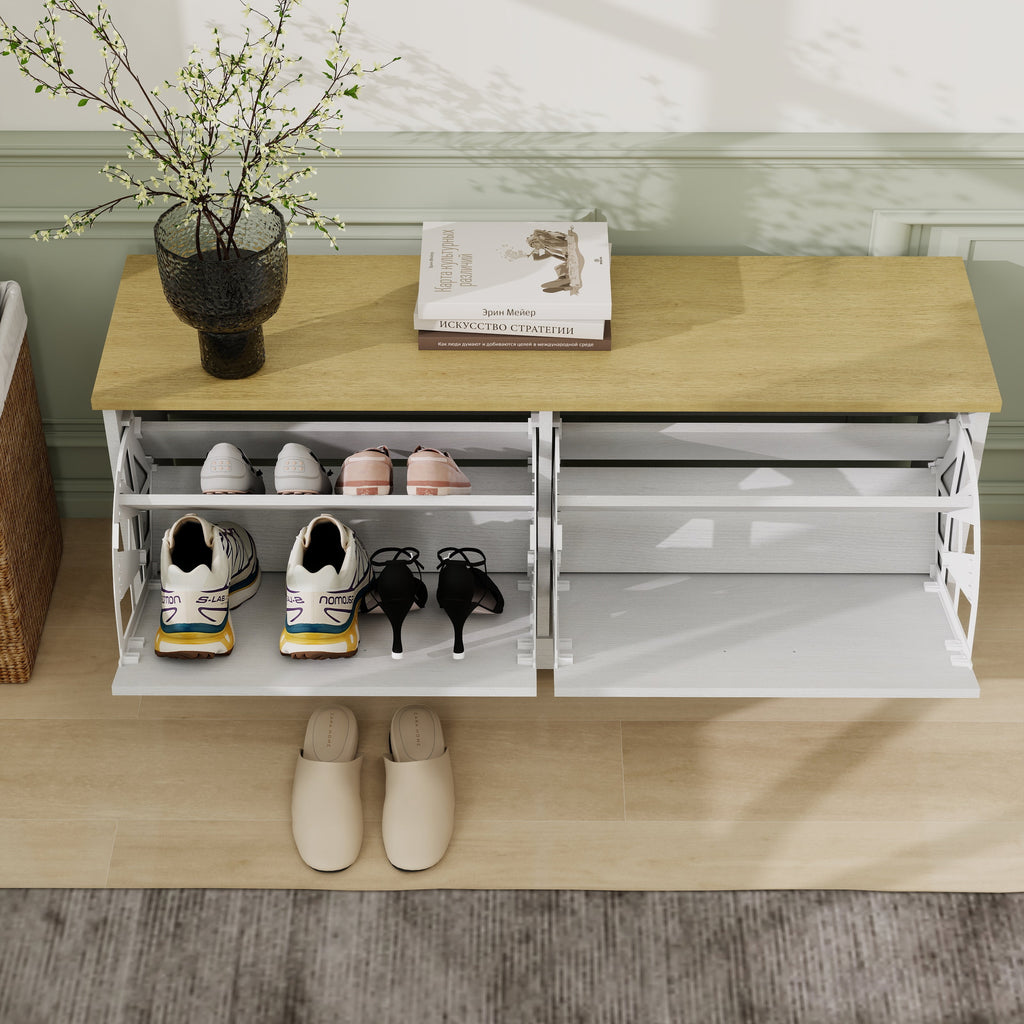 Shoe Storage Bench with Adjustable Shelf - Antique Finish