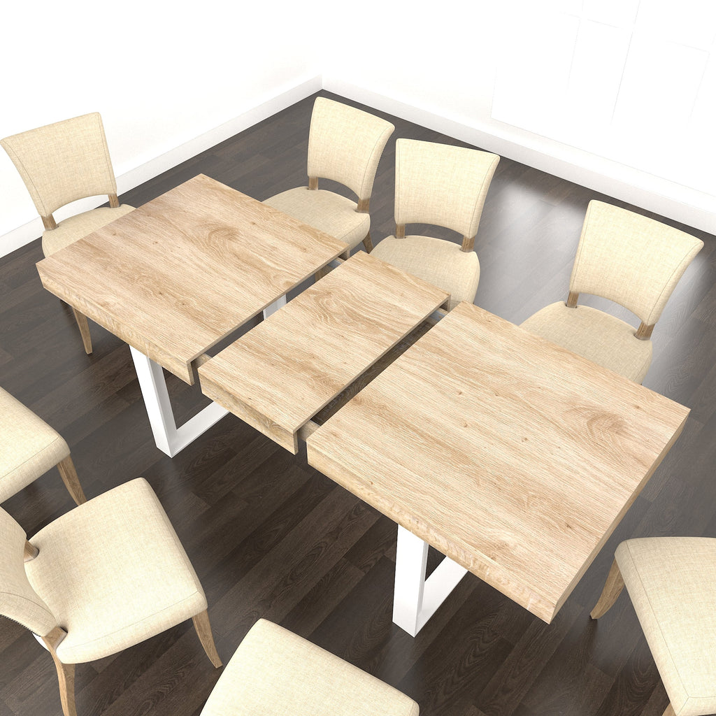 Extendable Dining Room Table with Retractable Design - Oak Grain/White
