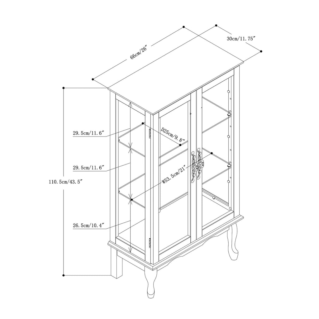 Lighted Curio Display Cabinet with Adjustable Shelves - Light Brown, Dark Brown, Dark Red