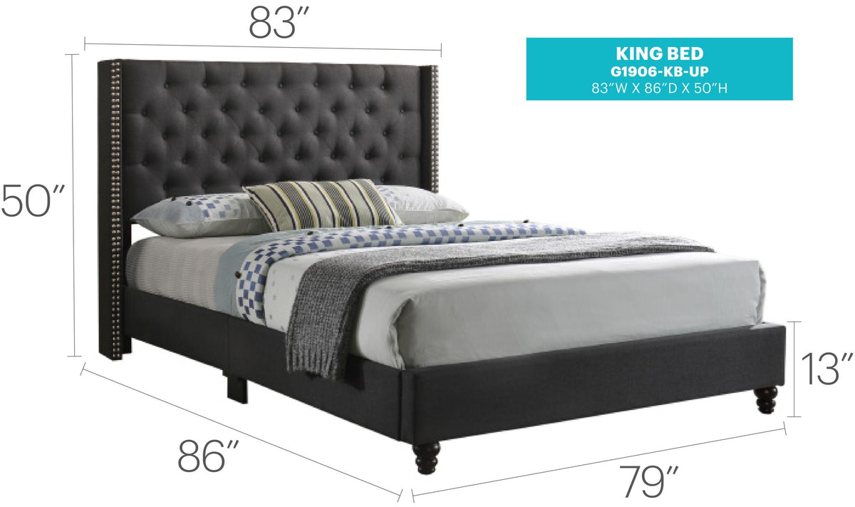 Nailhead Upholstered Bed with Deep Tufting - Dark Gray or Black