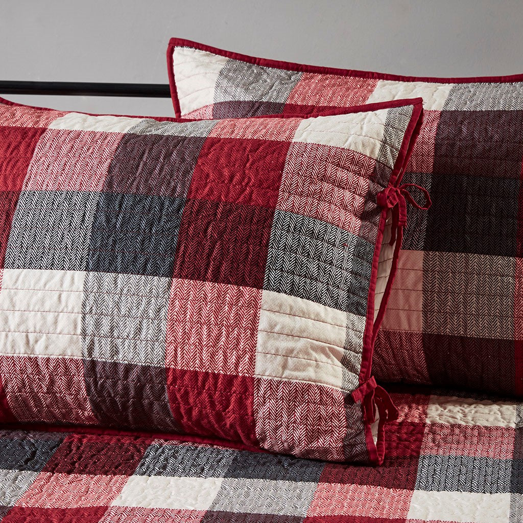 6 Piece Reversible Plaid Daybed Cover Set with Reversible Herringbone Design - Plaid