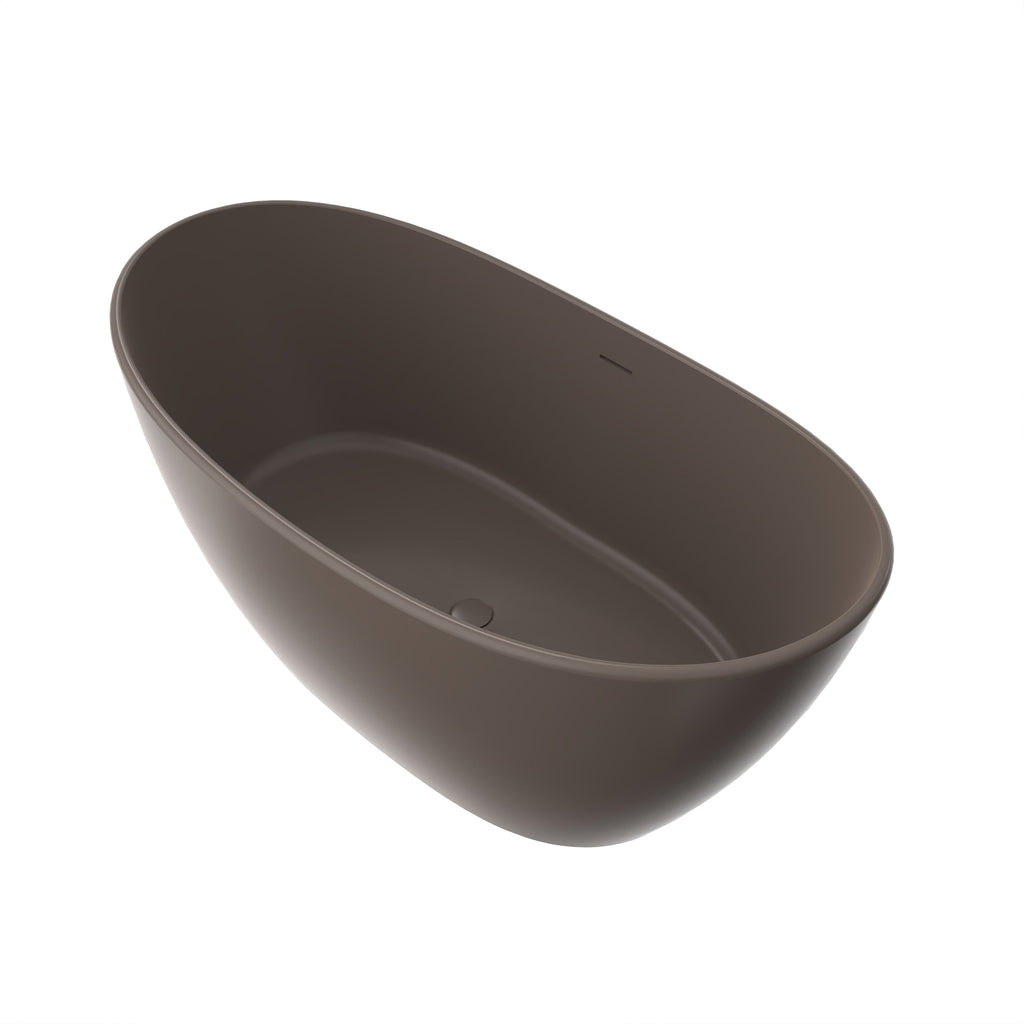 61 Inch Freestanding Solid Surface Soaking Bathtub with Matte Finish - Cream