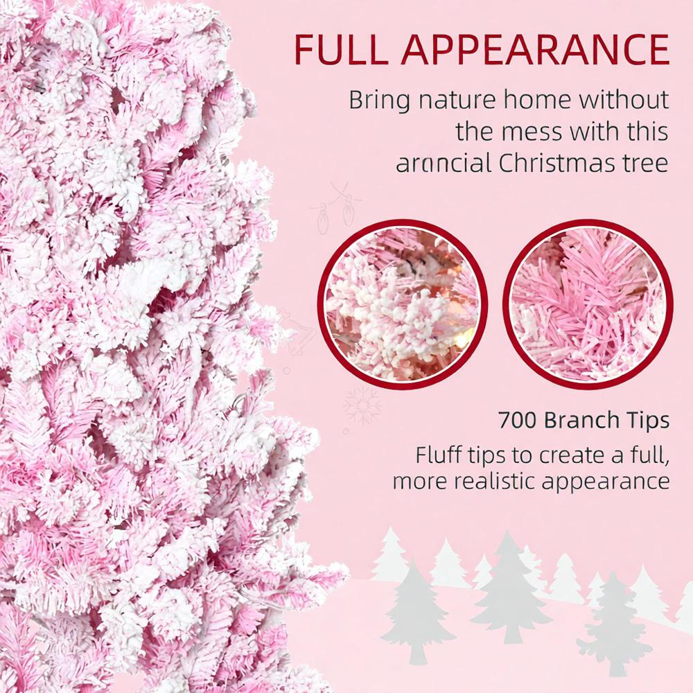Snow Flocked Pencil Shape Artificial Christmas Tree with Warm LED Lights - White