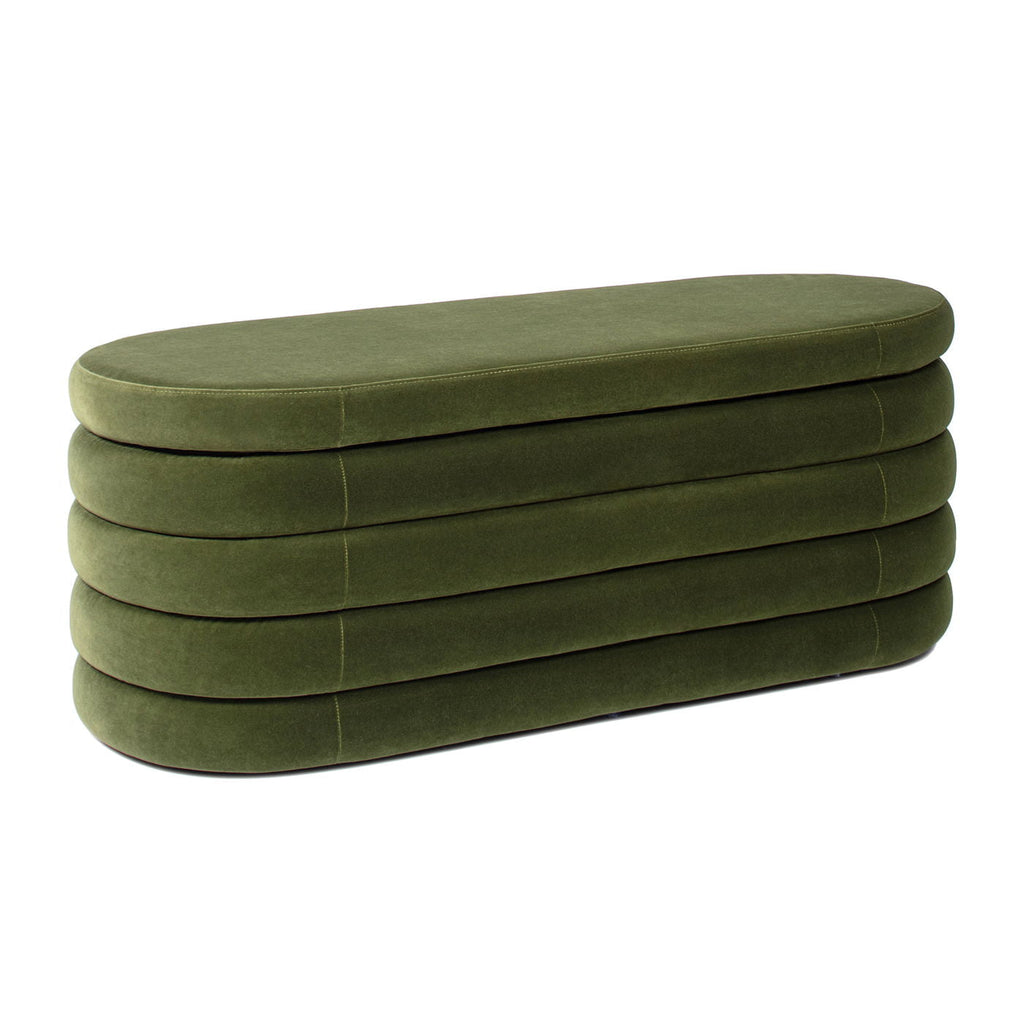 Upholstered Oval Storage Bench with Hidden Storage - Black, White or Dark Green