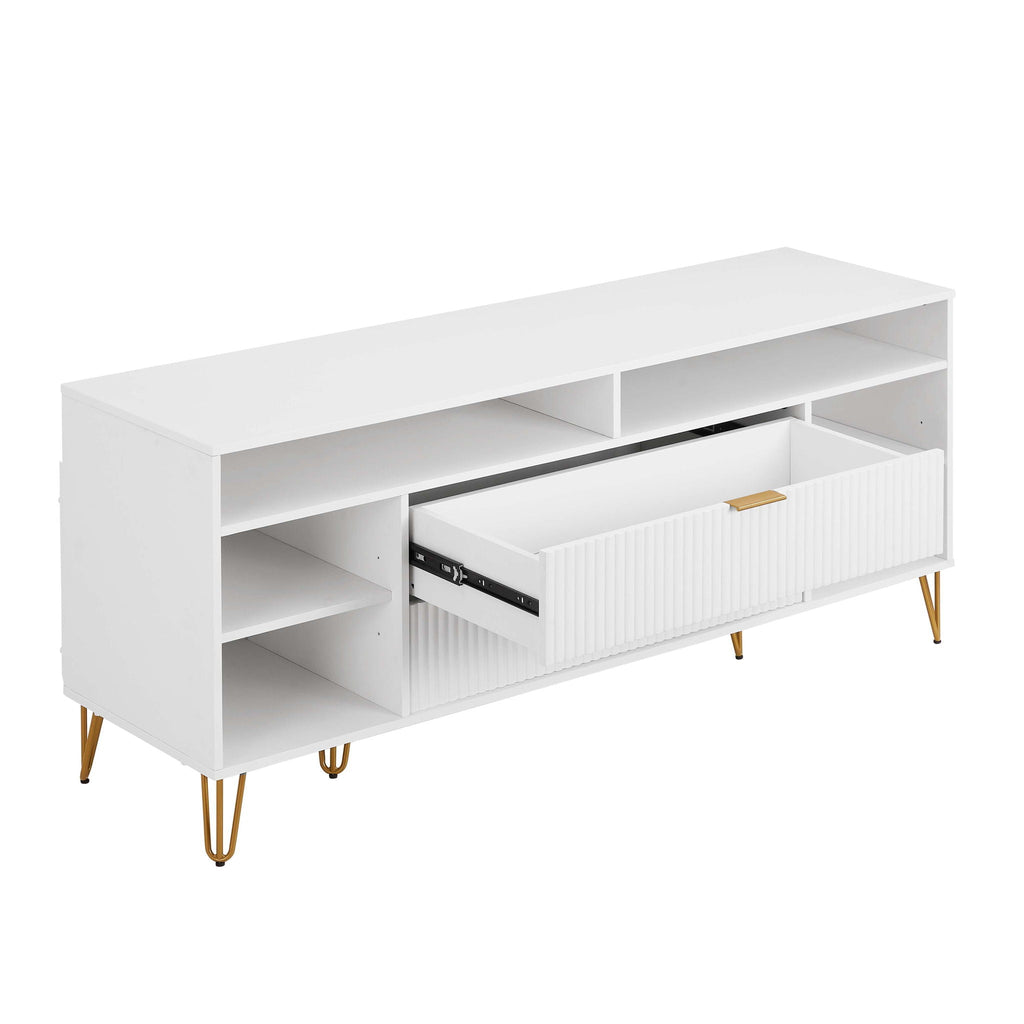 Fluted TV Stand with Storage and Metal Legs - Multiple Colors