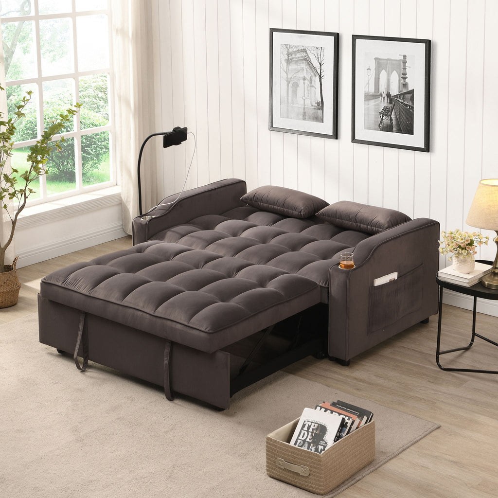 Modern Loveseat Futon Sofa with Pullout Bed and Adjustable Backrest - Multiple Colors