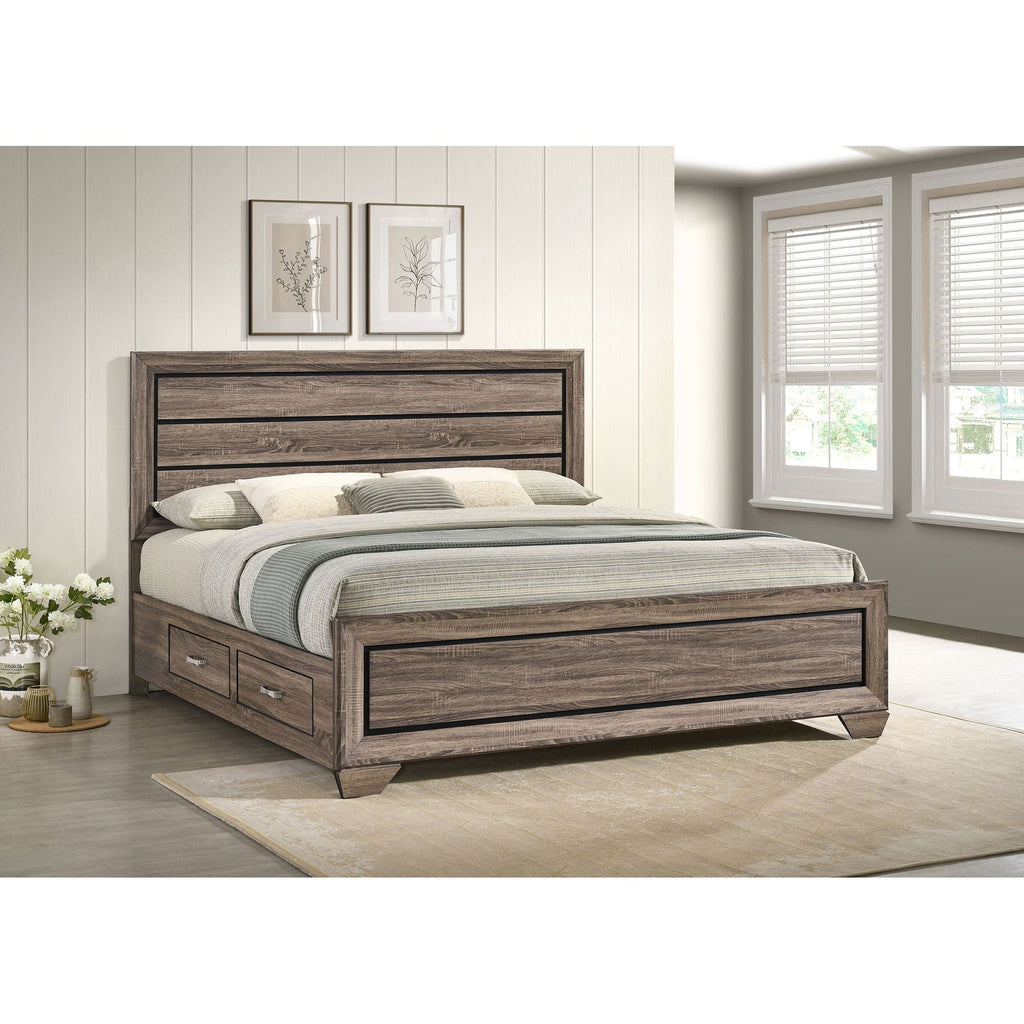 Oatfield Panel Bed with Slatted Design - Dark Brown