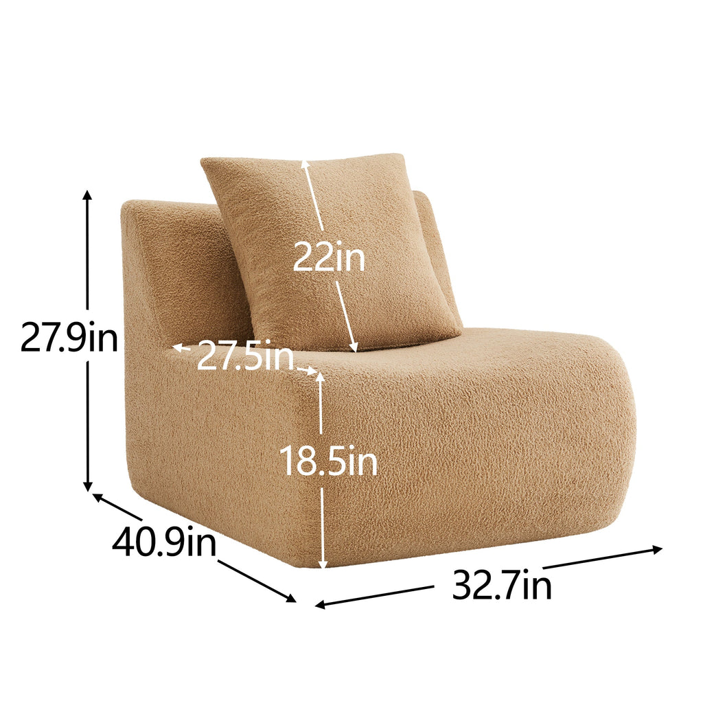 Camel Armless Sofa with Modular Teddy Fabric - Plush Comfort