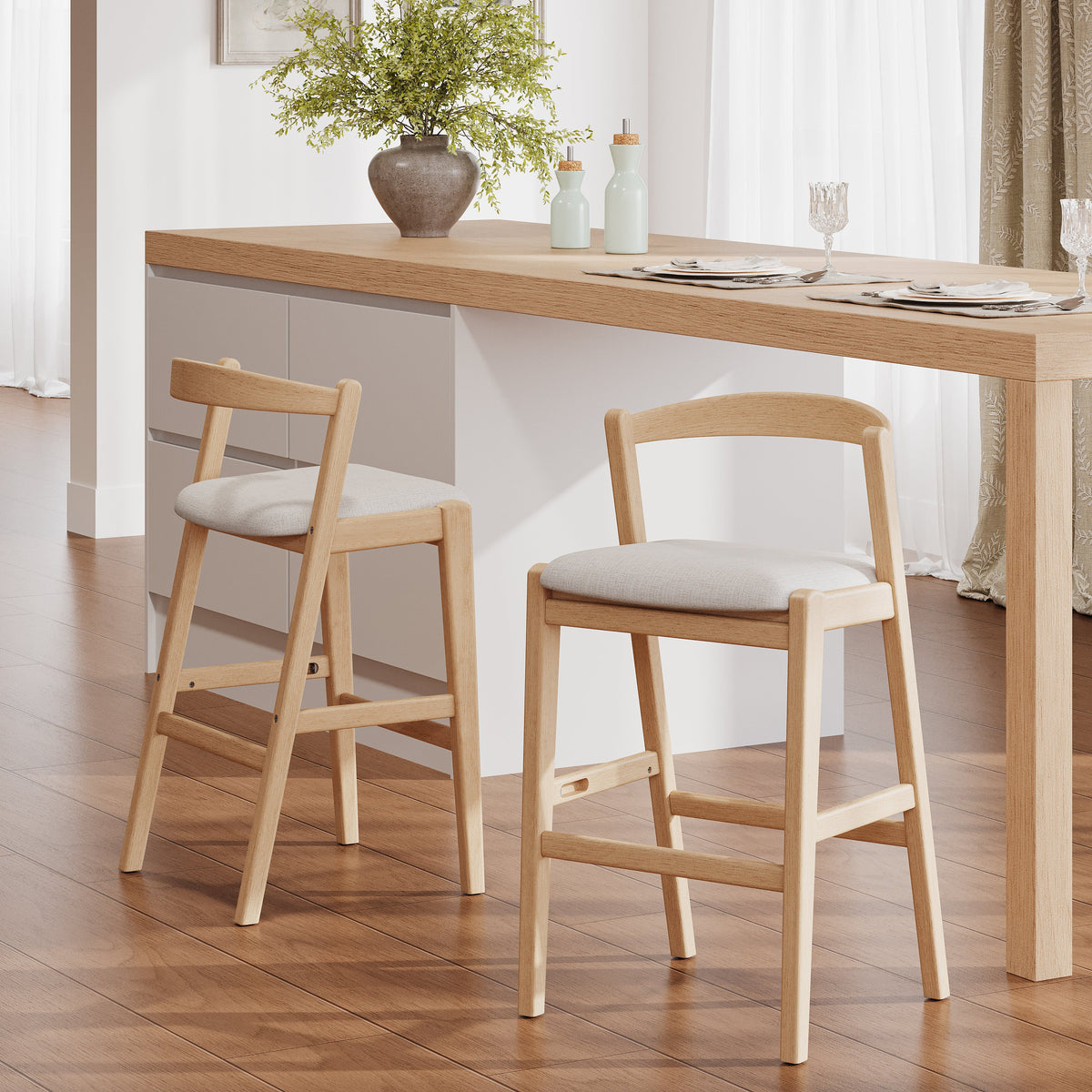 Balmain Indoor Rubberwood Barstool with Cushioned Seat - Brown