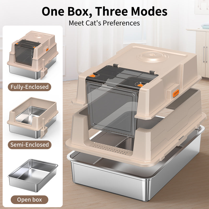 Stainless Steel Cat Litter Box with High Sides - Silver
