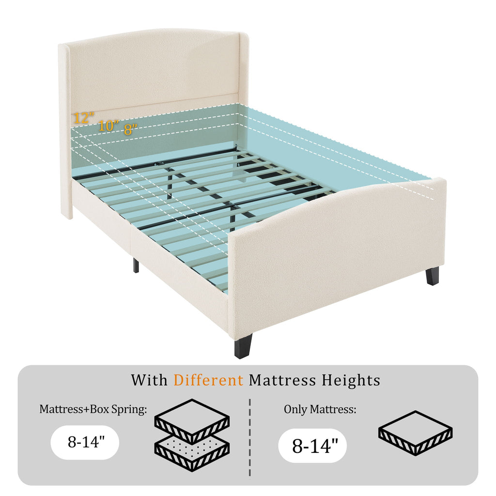 Platform Bed Frame with Tall Headboard and High Footboard - White or Gray