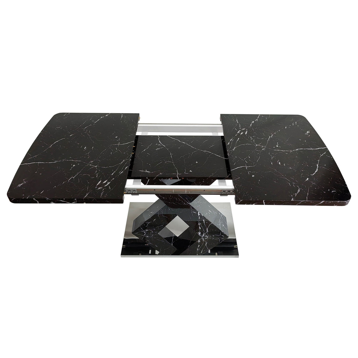 Modern Rectangle Dining Table with Stretchable Top and X Shape Legs - White or Black