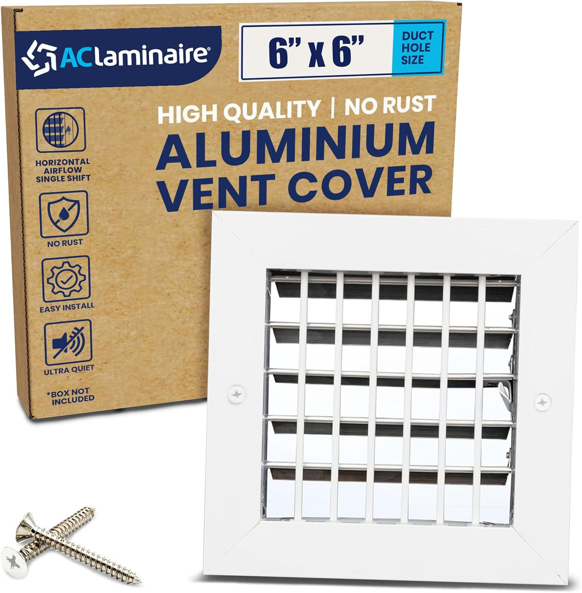 6x6 Adjustable Aluminum AC Register Vent Cover with Airflow Control - Aluminum