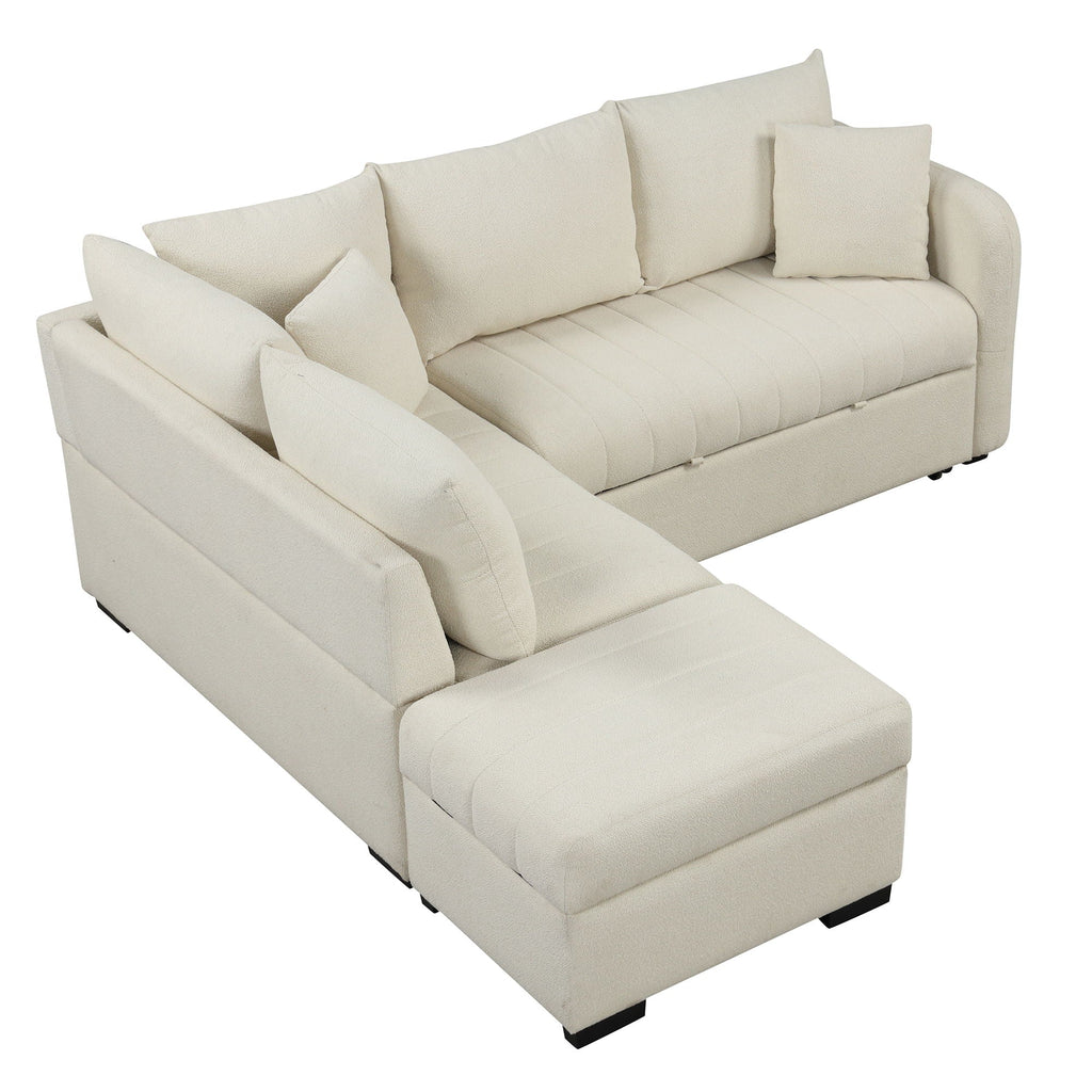 L-Shaped Sleeper Sectional with Pull-Out Bed and Storage Ottoman - Gray or Beige