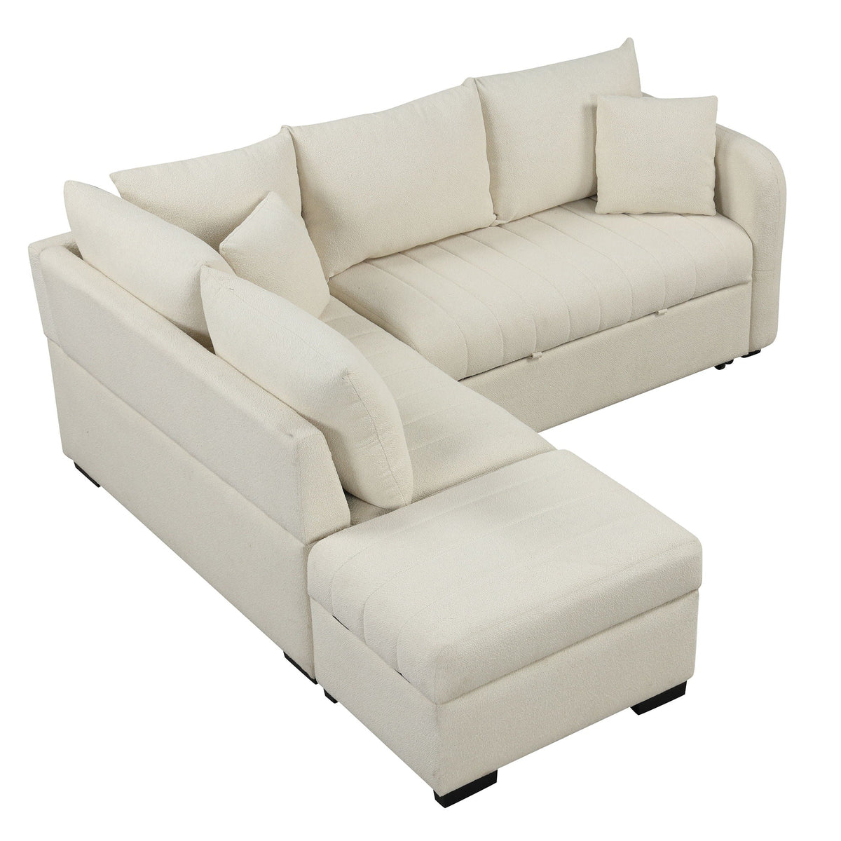 L-Shaped Sleeper Sectional with Pull-Out Bed and Storage Ottoman - Gray or Beige