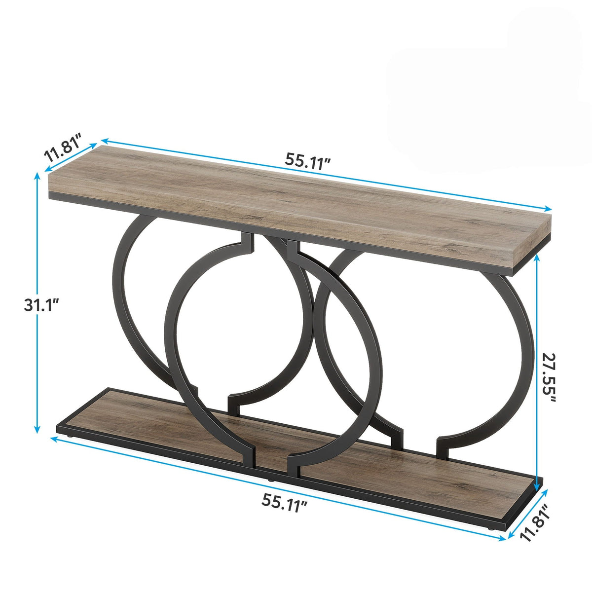 Narrow Long Console Table with Geometric Frame - Gray