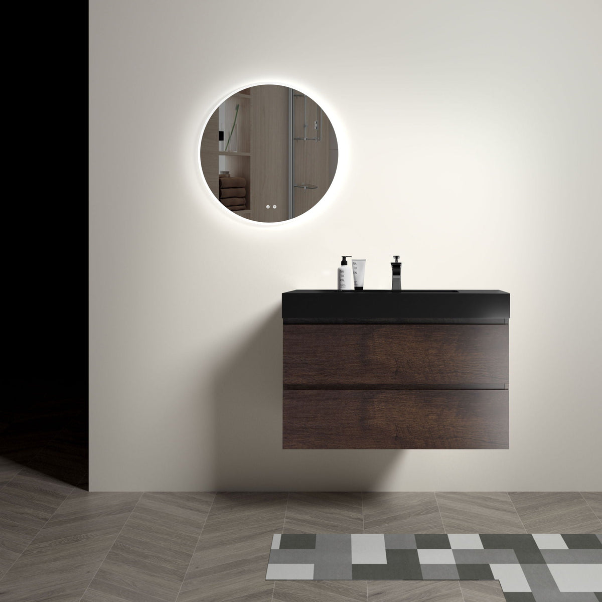 Alice Wall-Mounted Bathroom Vanity with Integrated Sink - Black or White