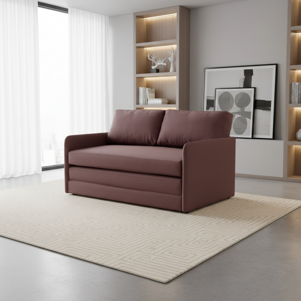 Modern Fabric Loveseat Sleeper with Sturdy Wood Frame - Brown