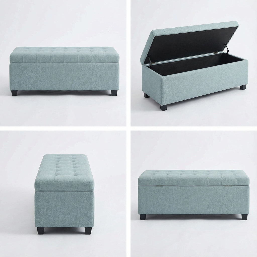 Elegant Tufted Storage Ottoman Bench with Hidden Storage - Dark Brown or Light Blue