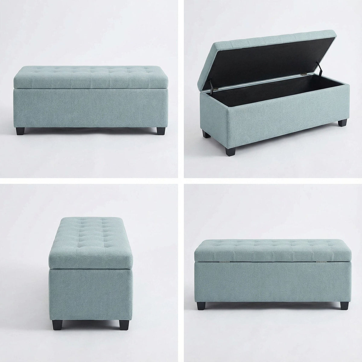 Elegant Tufted Storage Ottoman Bench with Hidden Storage - Dark Brown or Light Blue